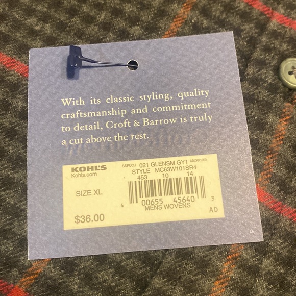 Crofts & Barrow XL black/ gray/ red check flannel, long sleeve shirt - Picture 8 of 8